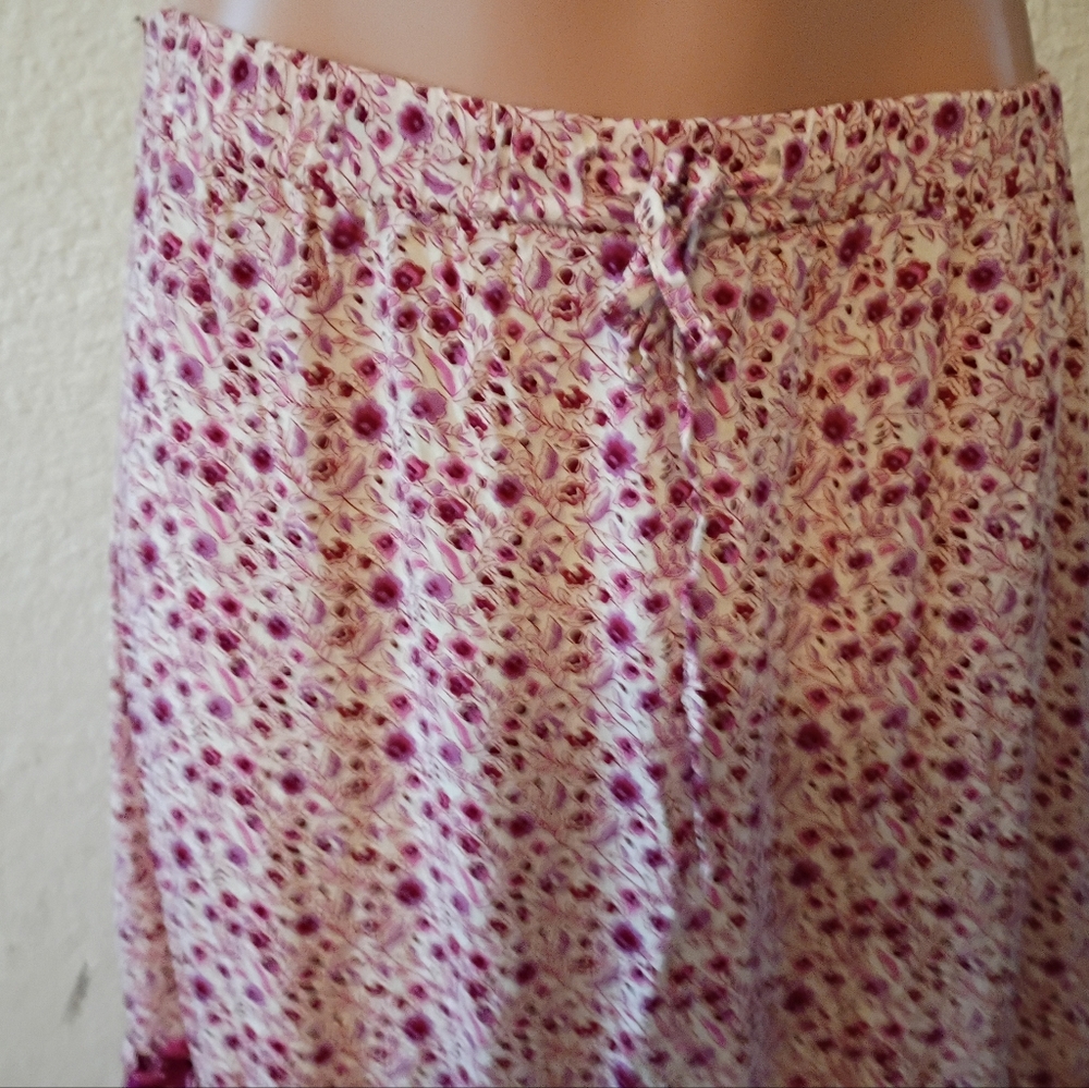 Free People Floral Pink Long Maxi Skirt S 4 6 Tiered Ruffle Boho - Picture 3 of 9